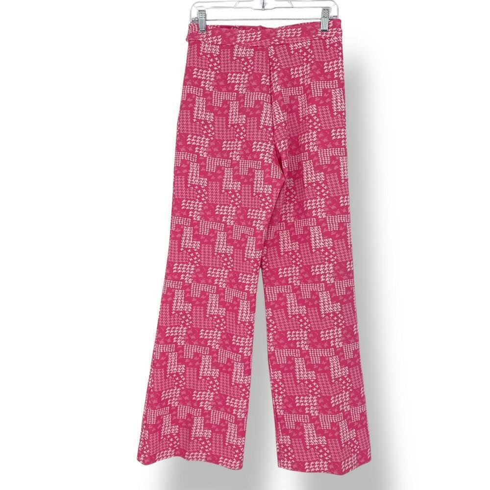 Vintage Rare Trendy Pink & White Check Print Wide-Leg Pants with Belt - Picture 2 of 16